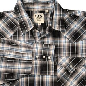 Ely Cattleman Long Sleeve Plaid Pearl Snap Shirt Cowboy Western Rodeo TALL XXLT
